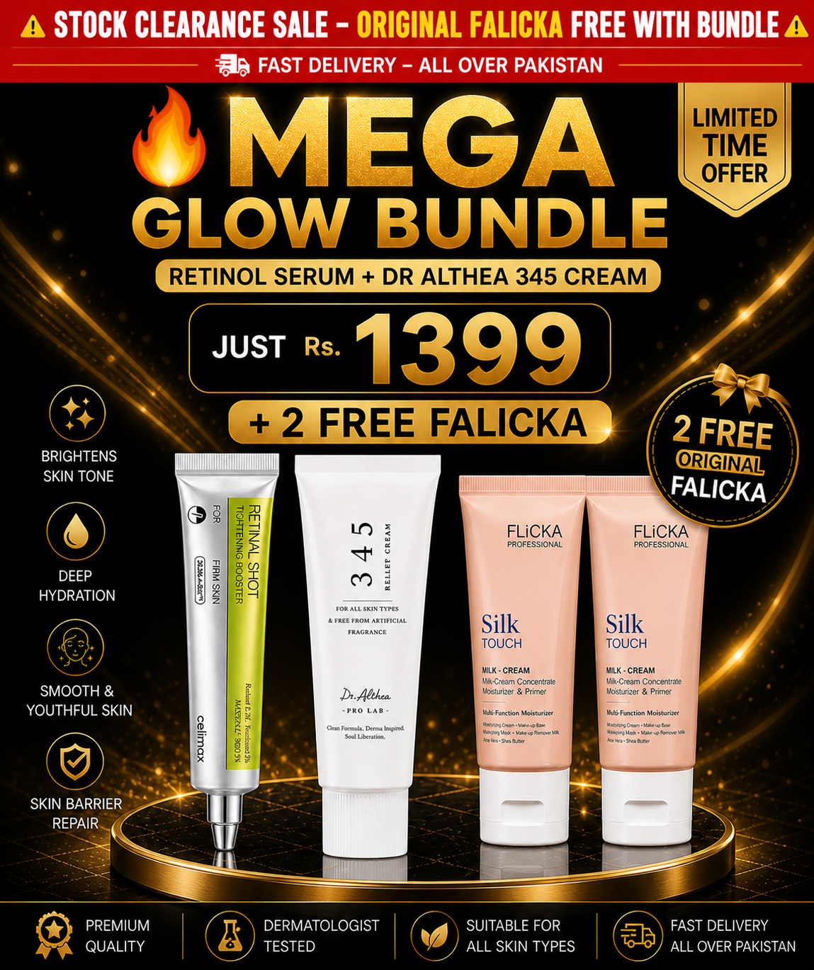 π₯ Mega Glow Bundle β Retinol Serum + Dr Althea 345 Cream + 2 FREE Falicka | Just Rs. 1399