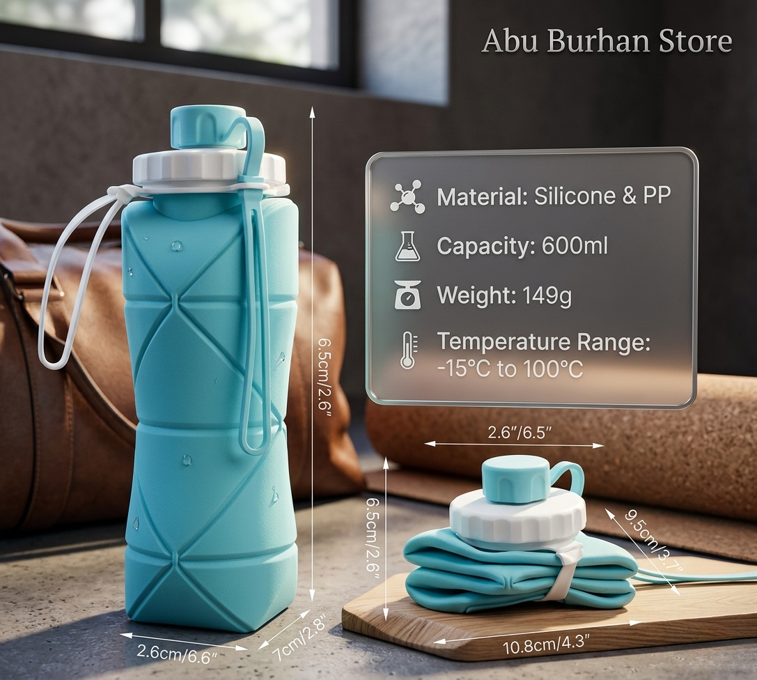 Foldable Silicone Water Bottle 600ml - Convenient and Compact Design