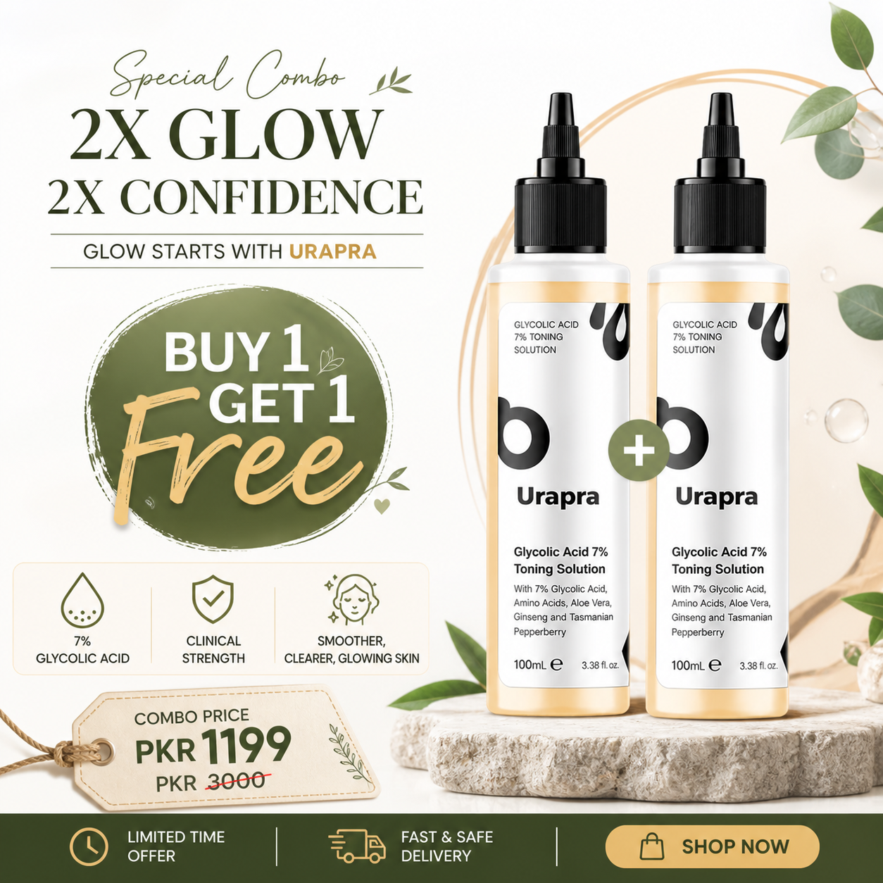 Buy 1 Get 1 Free Urapra Glycolic Acid 7% Toning Solution