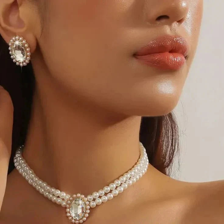 Pearl & Crystal Rhinestone Jewelry Set