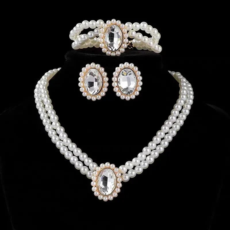 Stone Pearl Combo Jewelry Set – Necklace, Stud Earrings & Bracelet