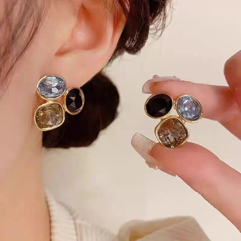 Colorful Oval Geometric Stud