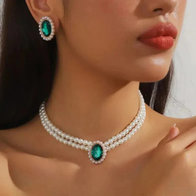 Pearl & Crystal Rhinestone Jewelry Set