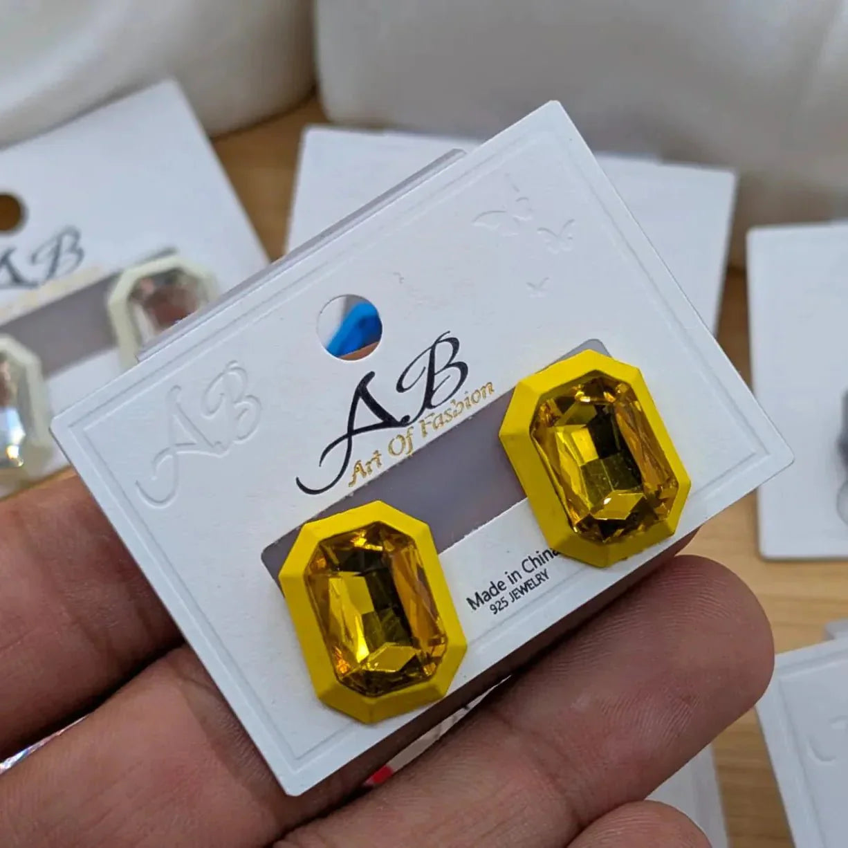 Rectangular Faceted Crystal Stud Earrings