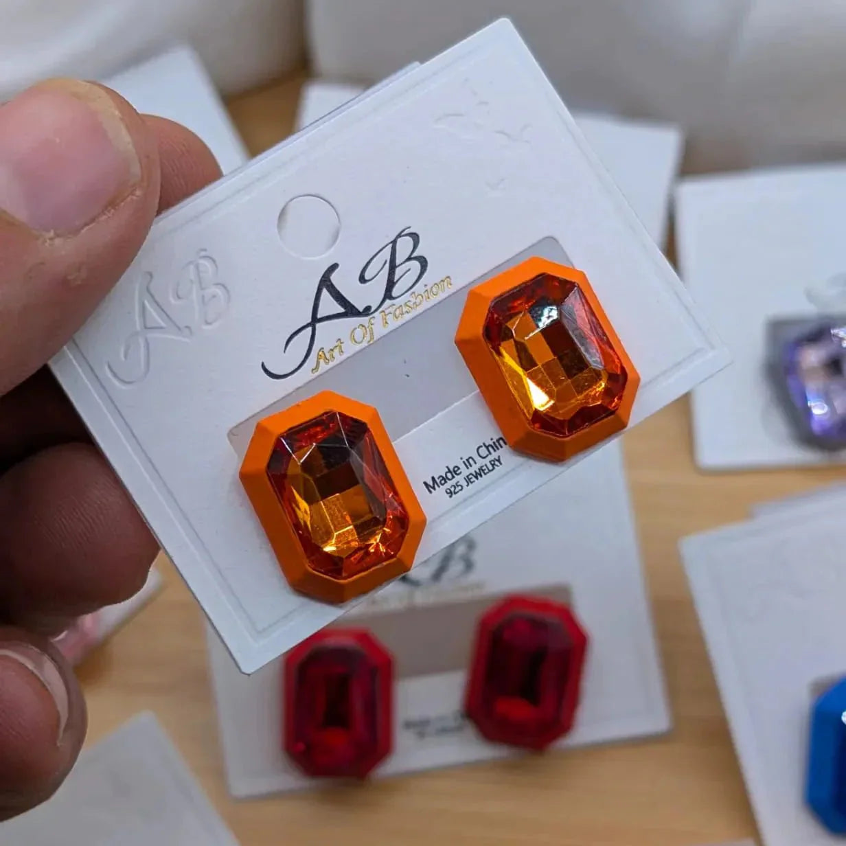 Rectangular Faceted Crystal Stud Earrings