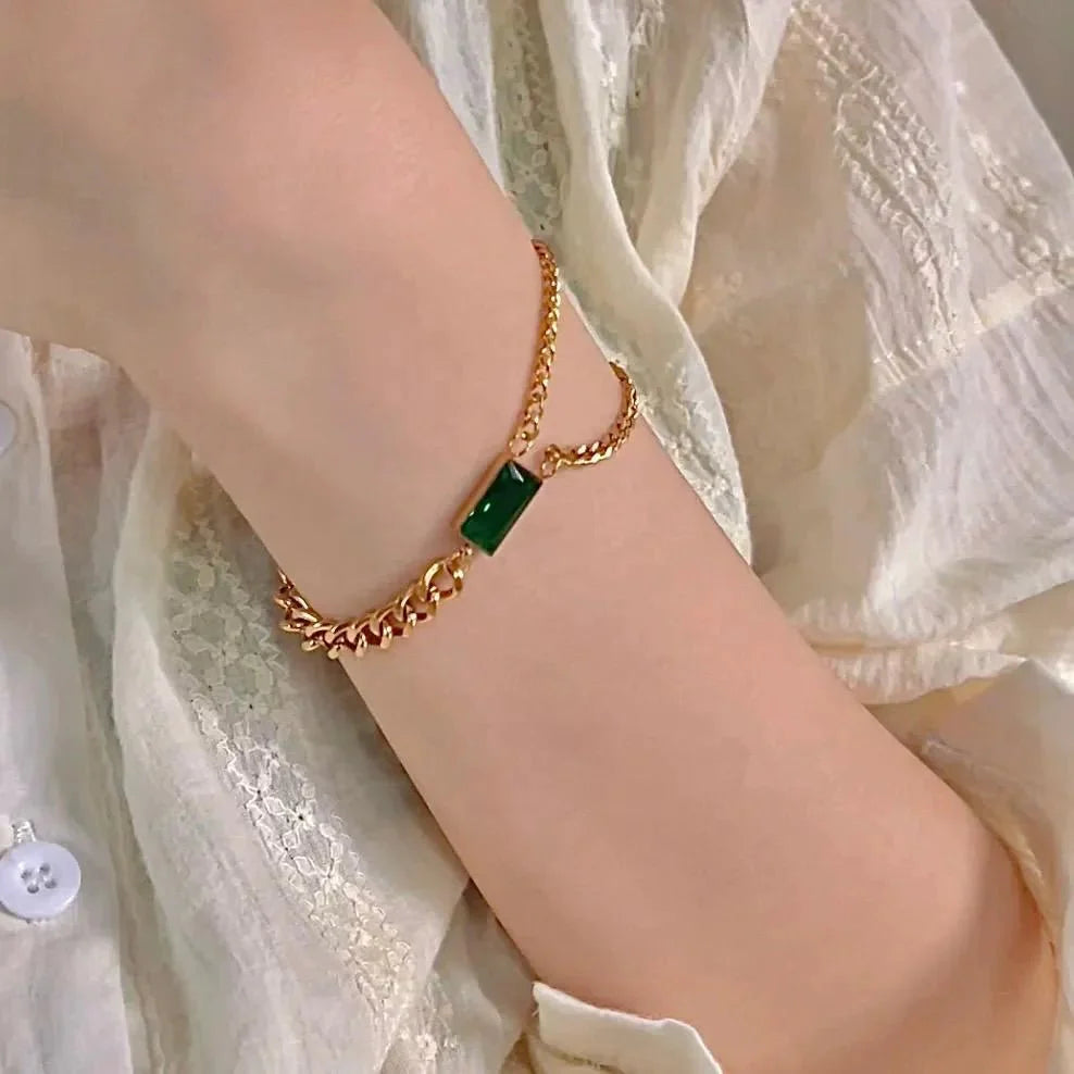 Stainless Steel Green Stone Bracelet