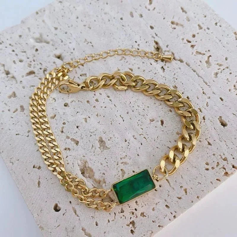 Stainless Steel Green Stone Bracelet